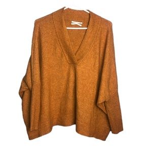 Anthropologie Oversized Dolman Sleeve v-neck Sweater Size Med Burnt Orange